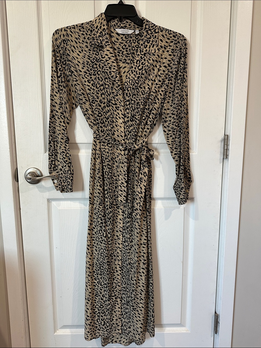 & Other Stories Long-Sleeve Leopard Wrap Maxi Dress in Beige and Black